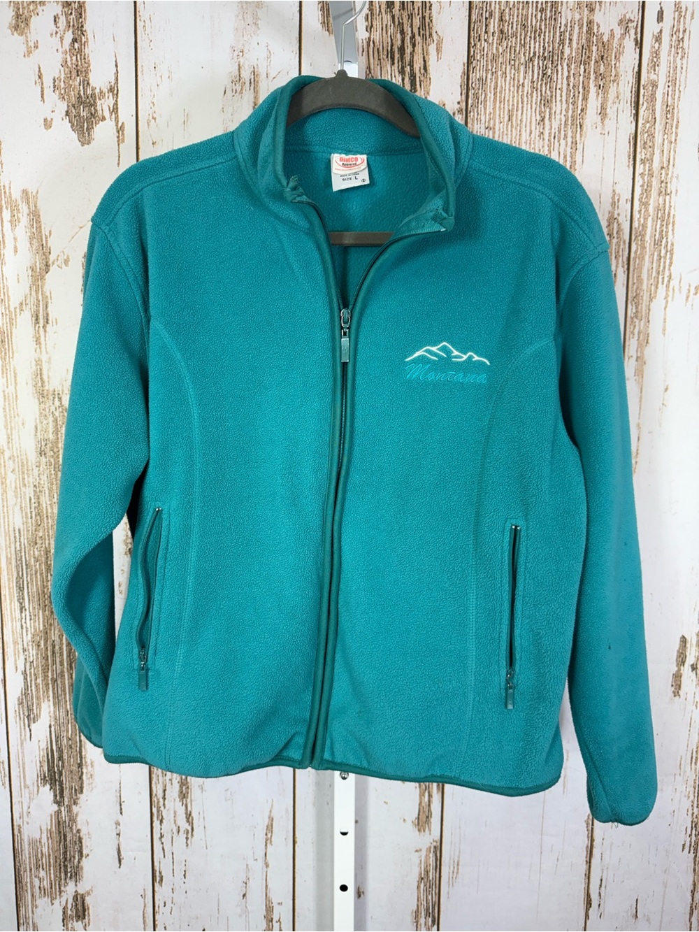Dimco, Montana Embroidery Women’s Teal Fleece Jacket with Full Zip. Size Large